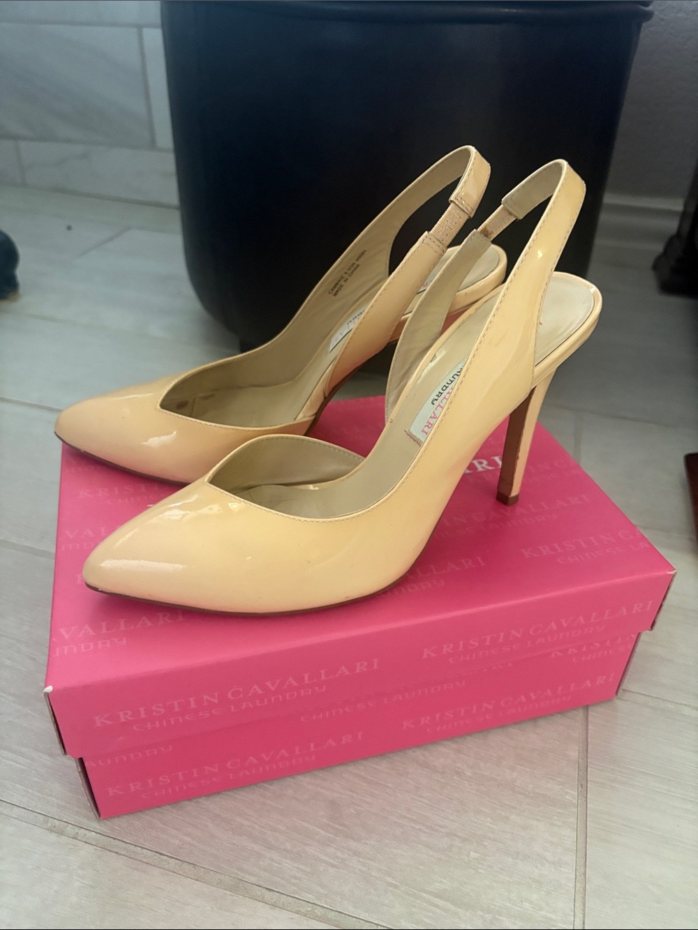 Kristin Cavallari Nude Patent Slingback Heels